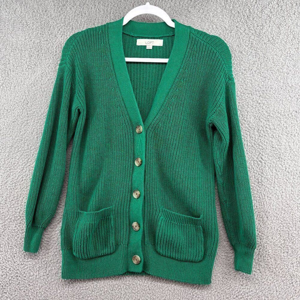 Loft Boyfriend Cardigan V Neck Knit Kelly Green Size XS oversized - Picture 2 of 11